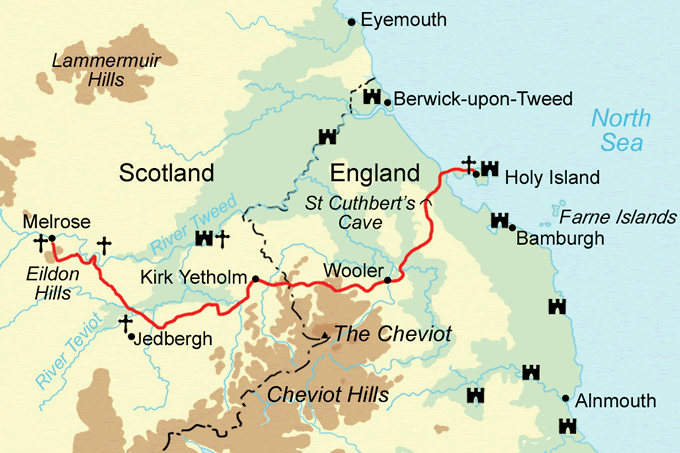 St Cuthbert's Way - Mainland Option map